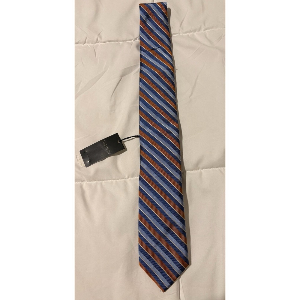 Cremieux Men’s 100% Silk Tie NWT Made in Italy Blue Rust Striped Necktie